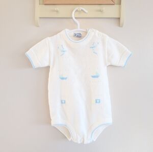 Carriage Boutique White and Blue Knit One Piece